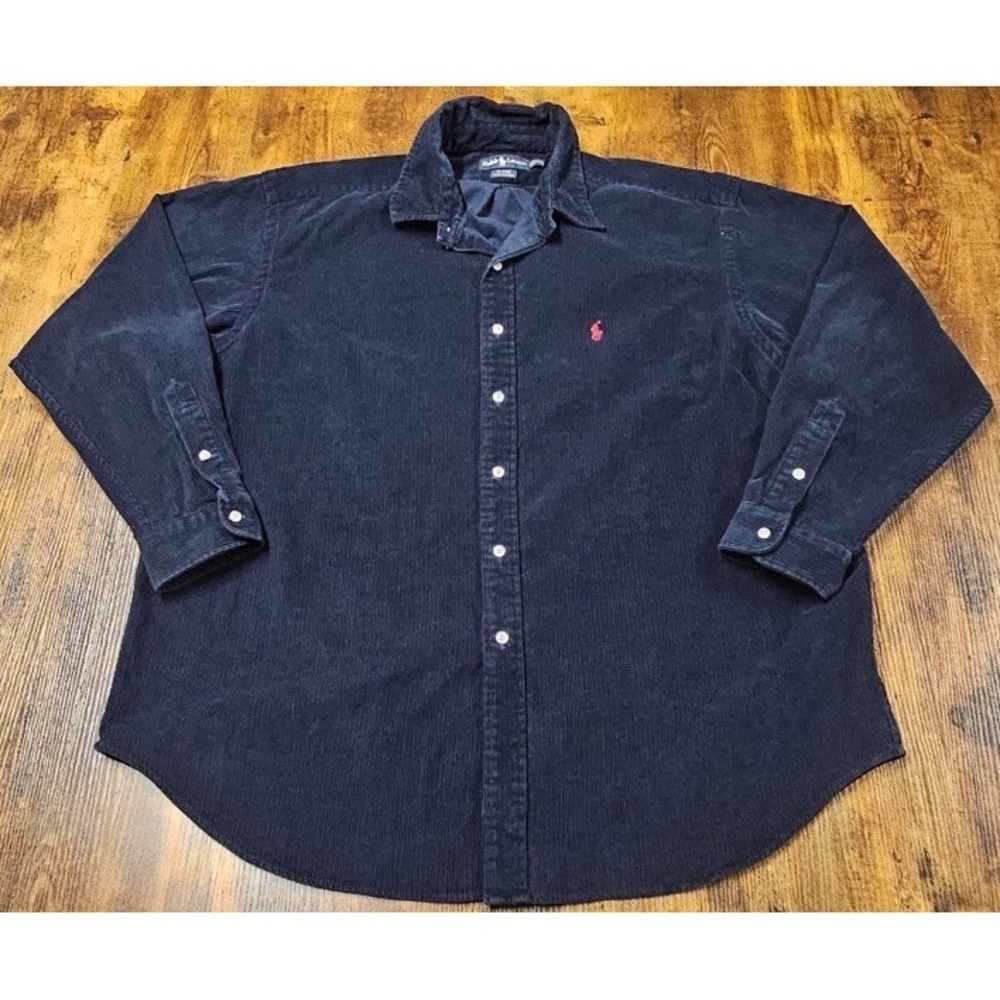 Ralph Lauren Men's Navy Blue L/S Button Down Corduroy Shirt Blaire Logo Size 2XL